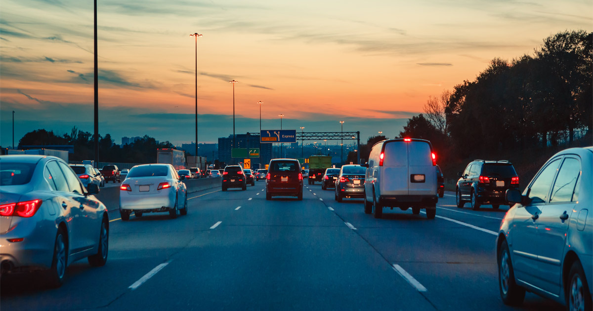 Cars on the highway at night